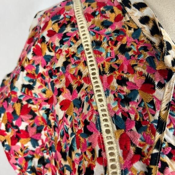 Savanna Jane Cheetah Print Floral Top with Tassels Size S - Picture 3 of 5